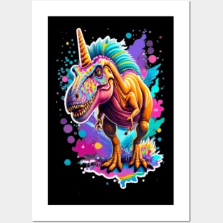 colorful scary t-rex unicorn Posters and Art